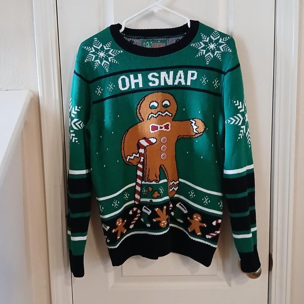 "Oh Snap" Gingerbread "Bite Me" Man Ugly Christmas Sweater size medium